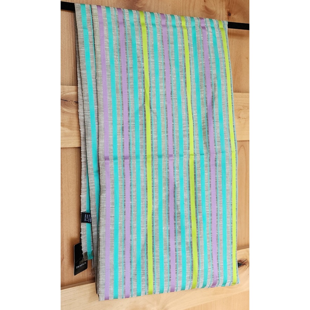 NWT Jim Thompson Pastel Striped Fringe Scarf Silk Linen Blend Luxury Designer